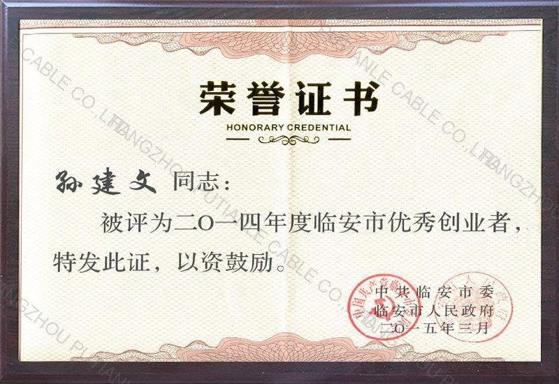优秀创业者证书